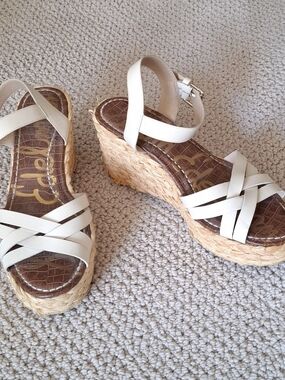 Sam Edelman Cream Cross-Strap Espadrille Wedge Sandals